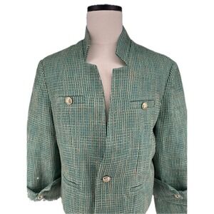 Orttu Men's Star Neck Green Gold Button Tweed Sports Coat  Blazer Jacket 2XL XXL
